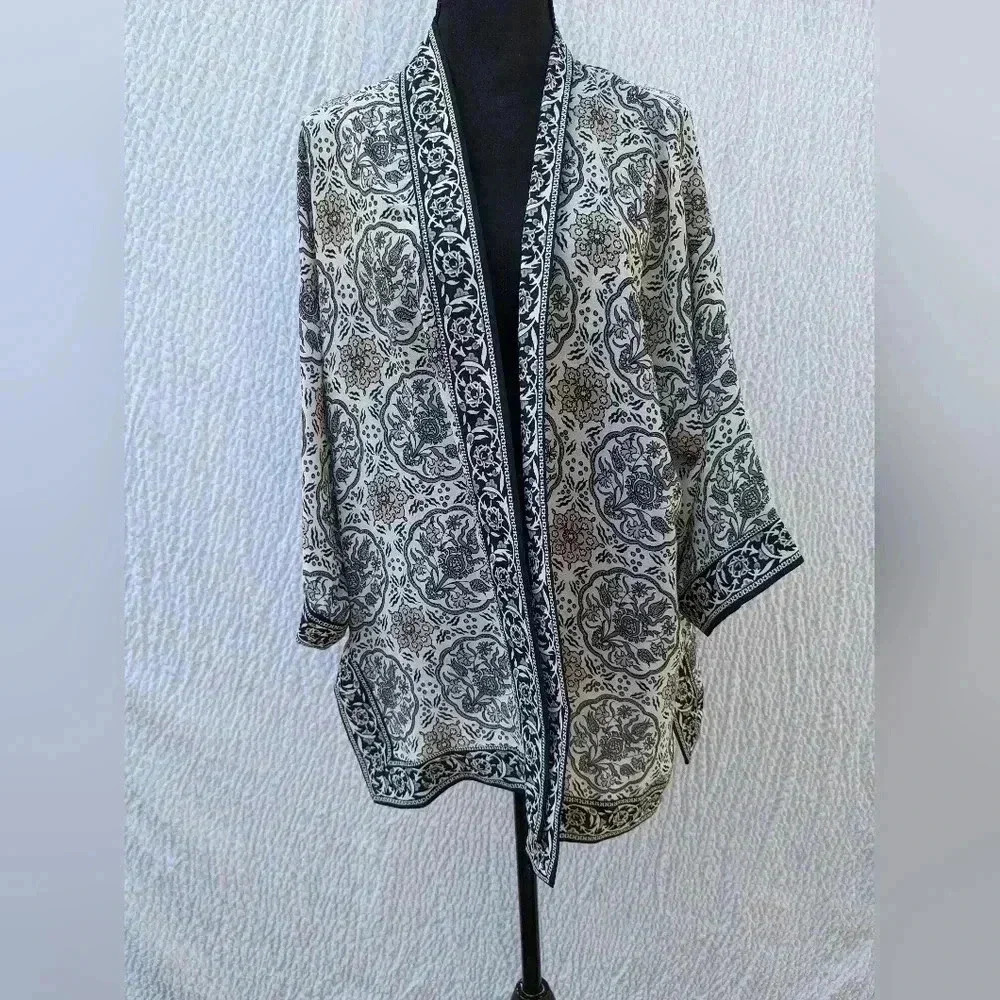 MAX Studio Women's Kimono Style Open Jacket Mandela Print 3/4 Sleeves Size Small